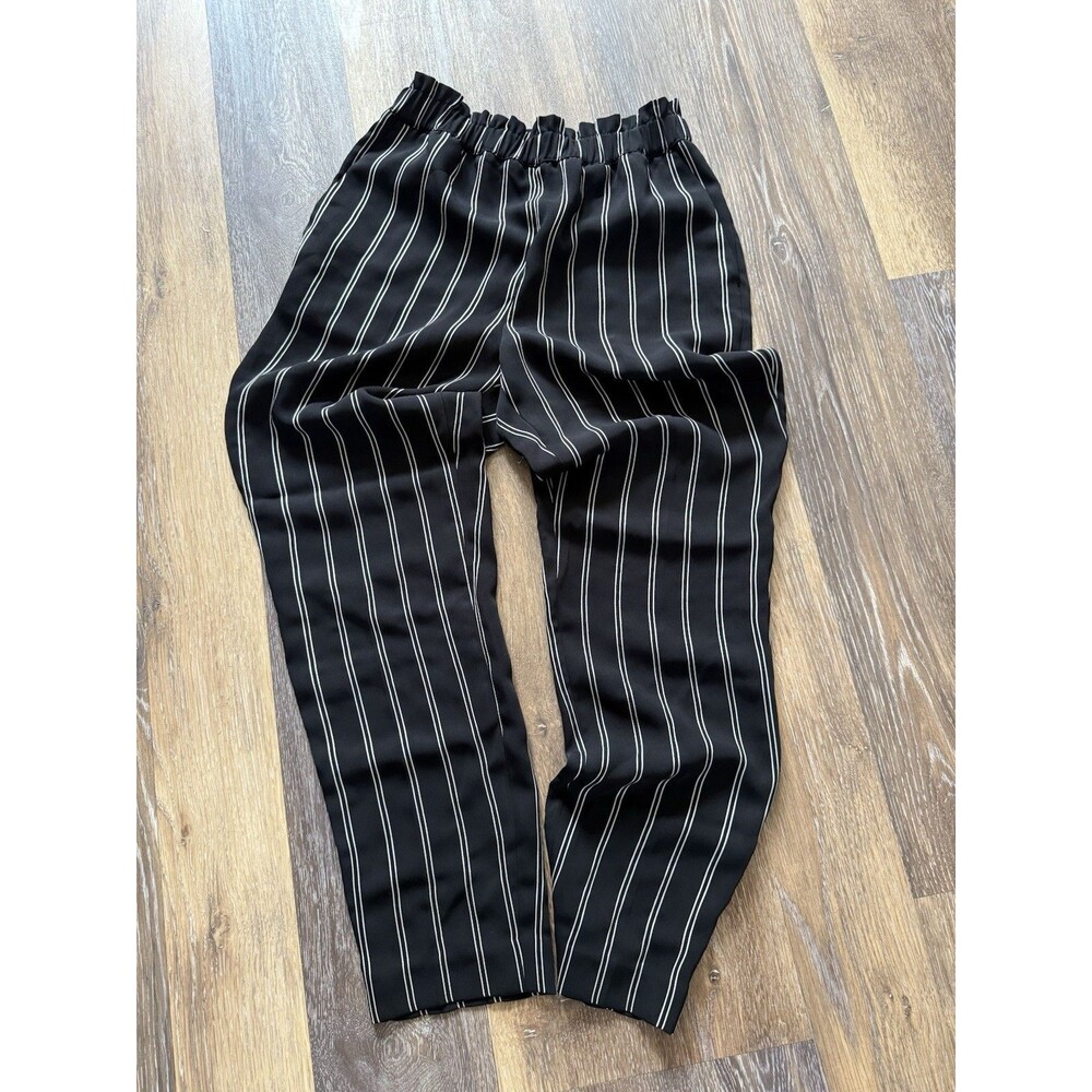 Express Women's Black Striped Straight Leg High Rise Trouser Pants Petite